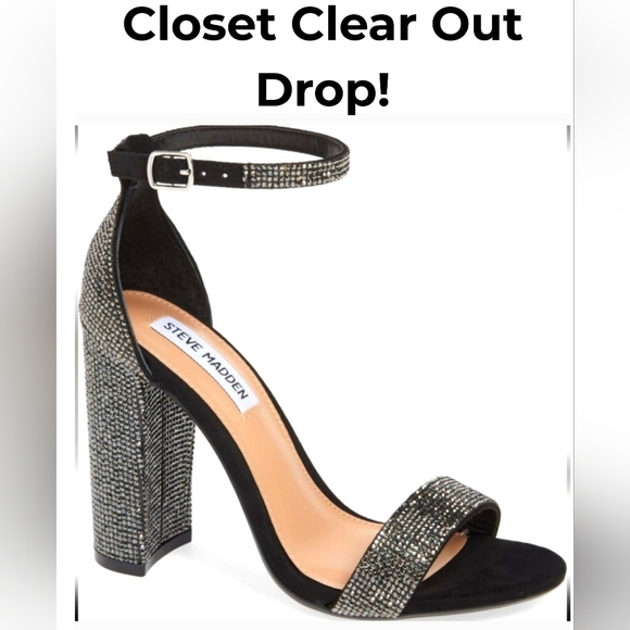 Steve Madden Black and Silver Glitter Heels with Ankle Strap - Size 8 - Picture 1 of 8